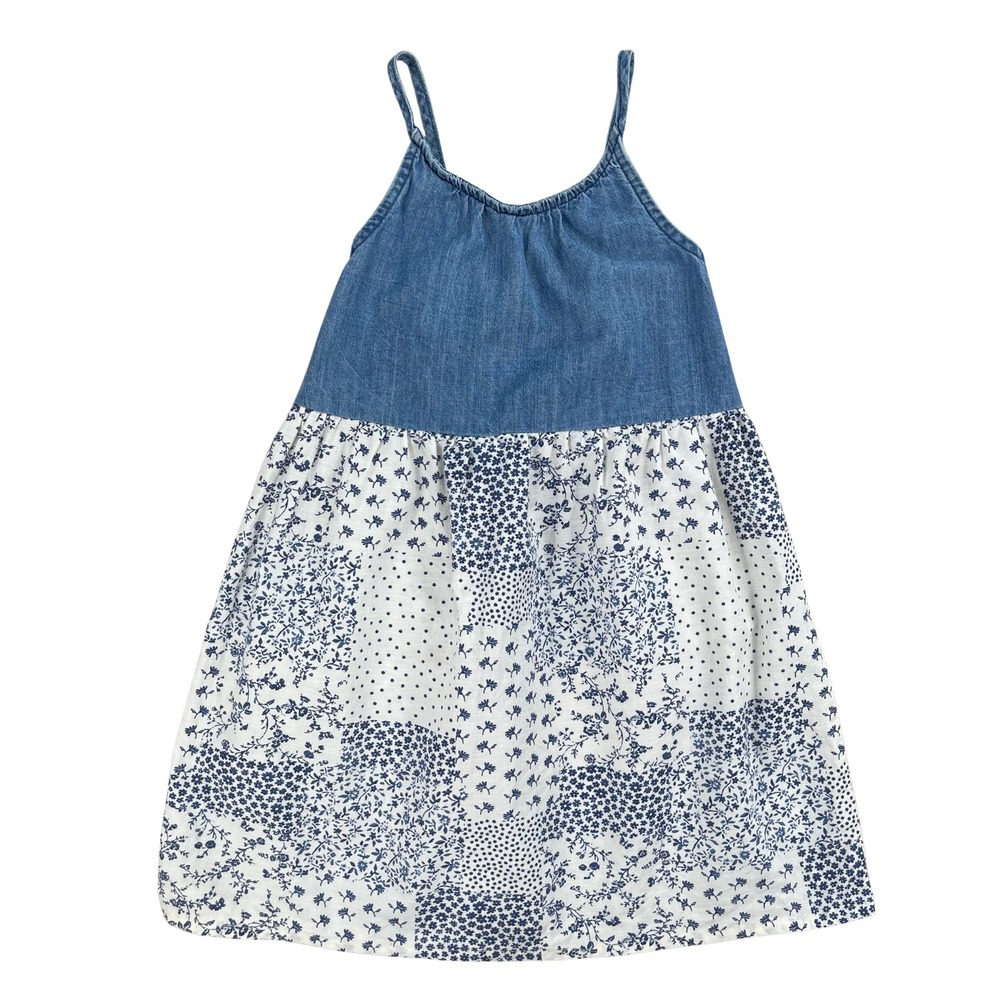 Oshkosh B'gosh Kids Girls Denim Patchwork Floral Dress Blue Size 4T
